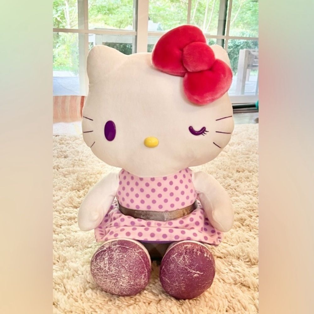 💯*Rare* Vintage Hello Kitty giant polka dot kitty plush doll
